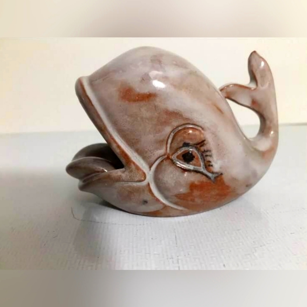 Vintage red clay whale figurin glaze